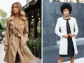 Deux femmes portent des manteaux élégants. L'une est en trench beige classique, l'autre en manteau blanc chic.
