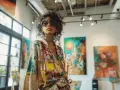 Une femme audacieuse, inspirée par l'art, montre comment s'habiller pour un vernissage avec une tenue éclaboussée de peinture.