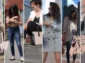 Une jeune femme en tenues professionnelles, prête pour le travail. Elle porte des blazers, des jeans et des jupes, un look de working girl moderne.