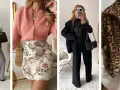 Idées de tenues pour Noël : tailleur gris, robe fleurie rose, tailleur noir chic, ou manteau léopard.