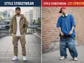 Deux hommes illustrent le style vestimentaire streetwear : l'un avec une tenue soignée, l'autre avec une allure plus décontractée.