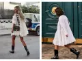Deux femmes portent une robe blanche avec des santiags. L'une a une robe en dentelle et l'autre une robe à volants.