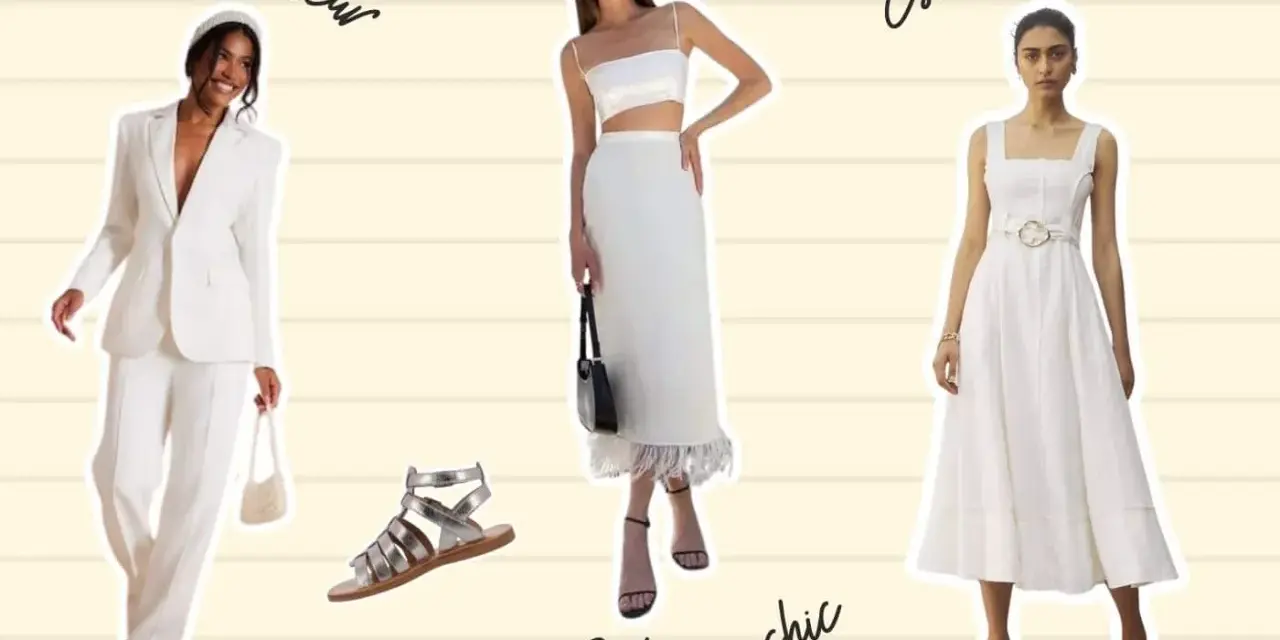 Trois looks pour une soirée blanche : tailleur chic, bohème ou estival.