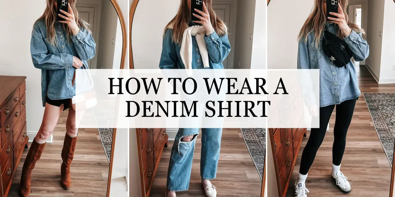 Trois looks pour porter une chemise en jean en hiver : avec des bottes, un jean déchiré ou un legging.