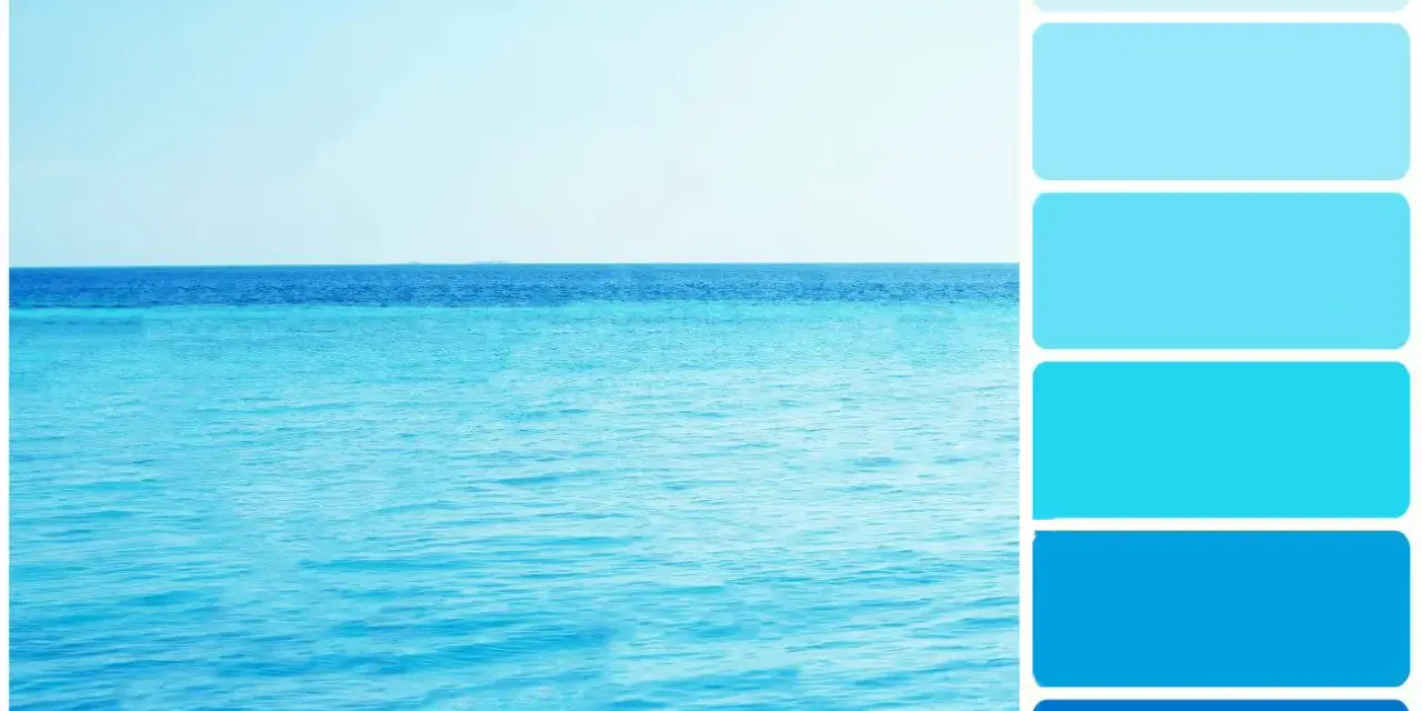 Palette de couleurs marines, explorant chaque nuance de bleu, de l'eau claire au ciel infini.