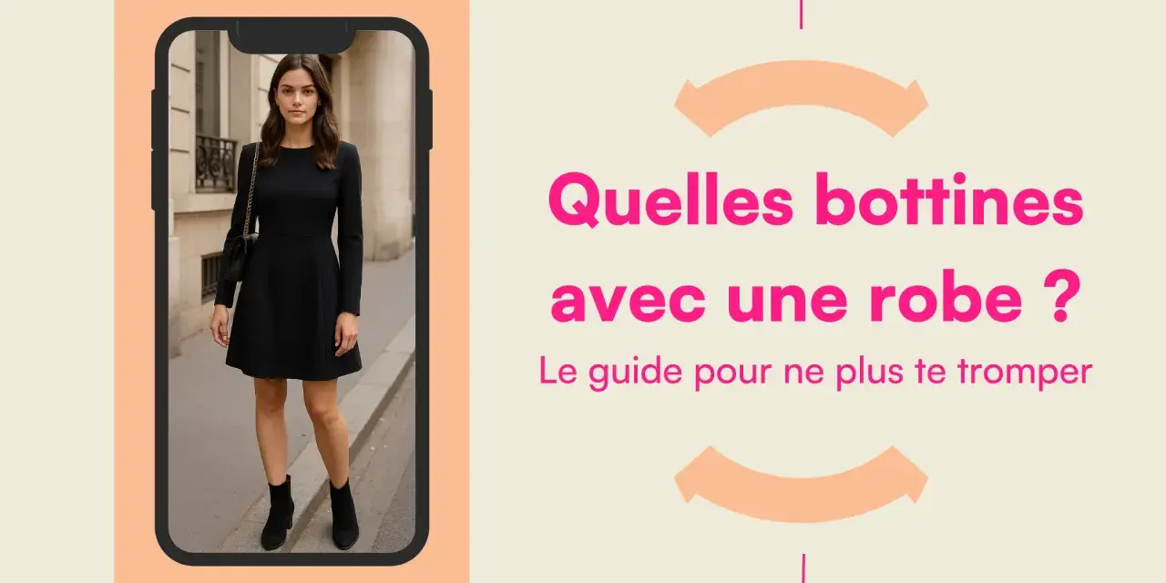 Une femme élégante porte une robe noire et des bottines. Le guide pour un look parfait avec bottines.