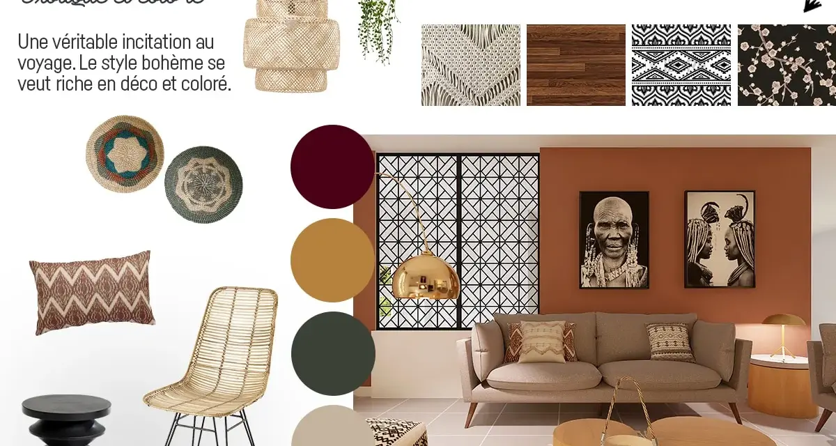 Inspiration déco **style bohème** : textures naturelles, motifs ethniques et couleurs chaudes pour un intérieur exotique et coloré.