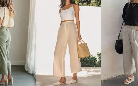 Trois femmes portent des pantalons larges. Quelle chaussure avec pantalon large ? Sandales à talons, mules ou compensées, toutes sont parfaites.