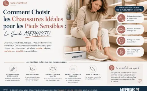 Une femme ajuste une chaussure Mephisto, guidant vers le choix de chaussures idéales pour un pied maigre sensible, offrant confort et soutien.