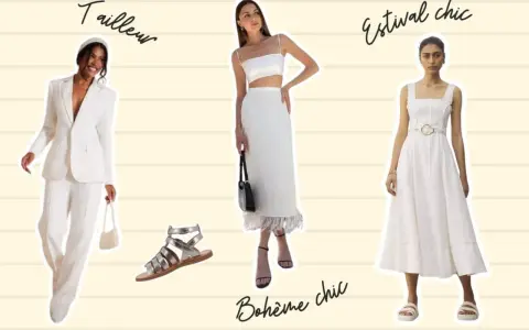 Trois looks pour une soirée blanche : tailleur chic, bohème ou estival.