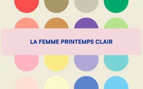 La femme printemps clair, une explosion de couleur du printemps, avec des cercles pastel et un texte bleu vif.
