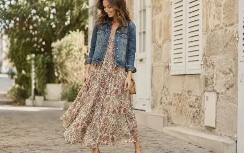 Quelle veste avec une robe longue fleurie, un look bohème chic pour une balade ensoleillée.