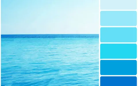 Palette de couleurs marines, explorant chaque nuance de bleu, de l'eau claire au ciel infini.
