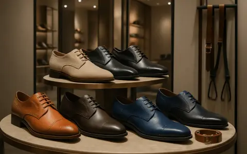 Ligne de chaussures élégantes : derbies et richelieus de différentes couleurs.