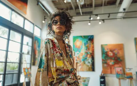 Une femme audacieuse, inspirée par l'art, montre comment s'habiller pour un vernissage avec une tenue éclaboussée de peinture.
