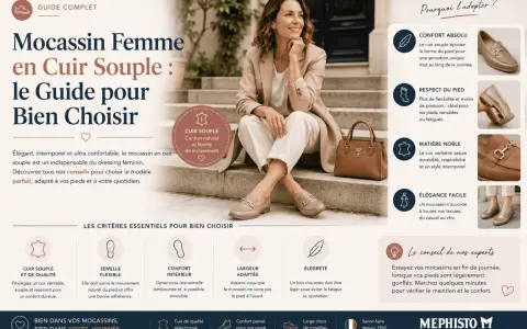 Une femme élégante porte un type de mocassin en cuir souple, parfait pour le confort et le style au quotidien.