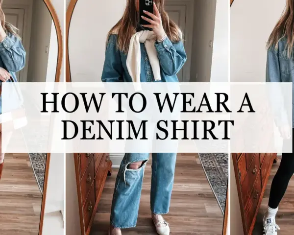 Trois looks pour porter une chemise en jean en hiver : avec des bottes, un jean déchiré ou un legging.