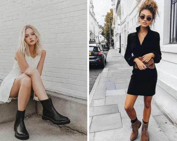 Quelle chaussure avec une robe noire en hiver ? Bottines noires ou marron pour un look chic et tendance.