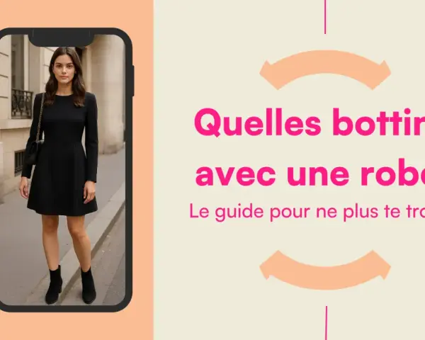 Une femme élégante porte une robe noire et des bottines. Le guide pour un look parfait avec bottines.