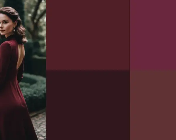 Une femme élégante porte une robe bordeaux. L'image suggère quelle couleur associer avec une robe bordeau pour un look sophistiqué.