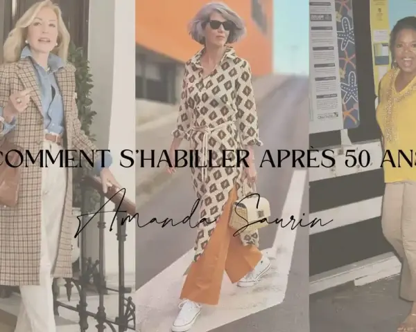 Trois femmes montrent un style vestimentaire femme 50 ans : chic en manteau à carreaux, bohème en robe imprimée, et décontractée en jaune.