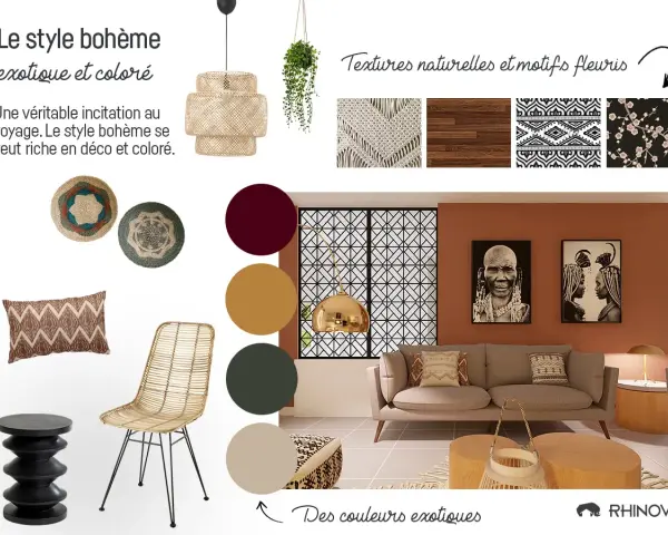 Inspiration déco **style bohème** : textures naturelles, motifs ethniques et couleurs chaudes pour un intérieur exotique et coloré.
