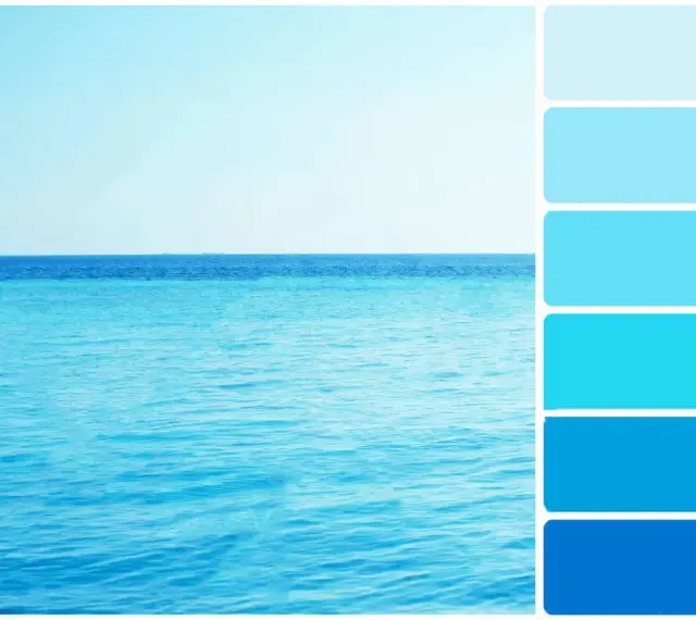 Palette de couleurs marines, explorant chaque nuance de bleu, de l'eau claire au ciel infini.