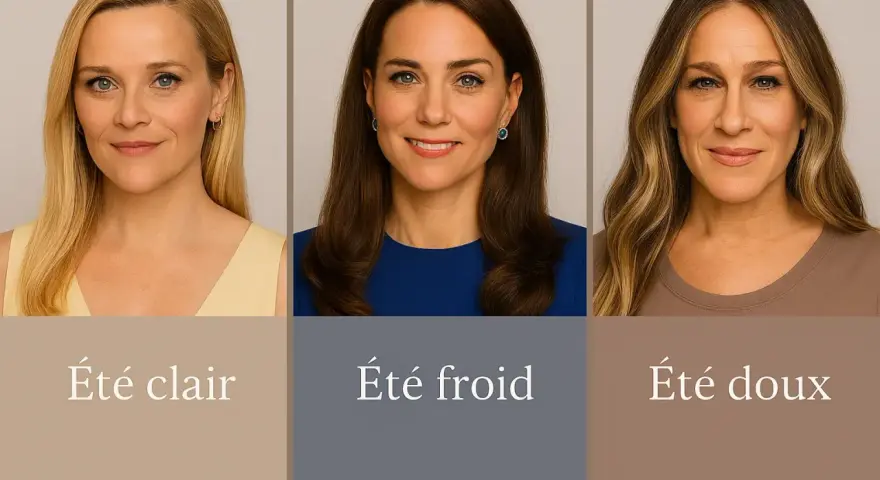 Trois femmes, trois saisons de colorimétrie : été clair, été froid, été doux.