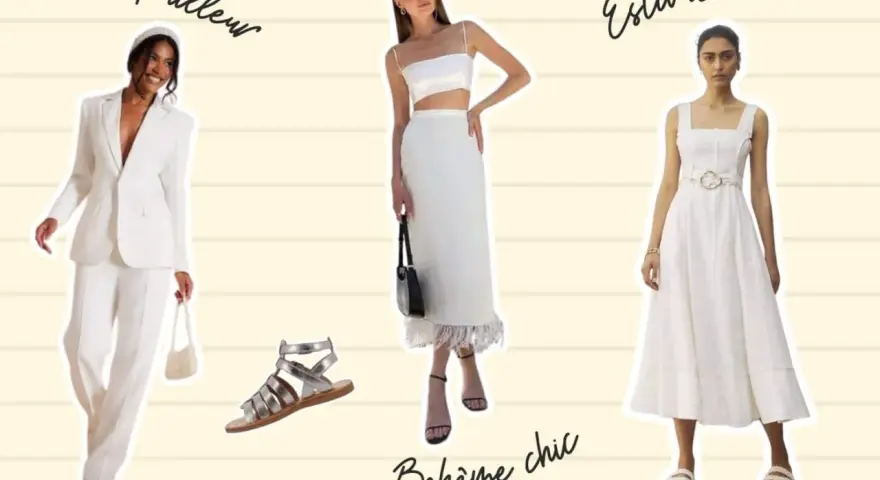 Trois looks pour une soirée blanche : tailleur chic, bohème ou estival.