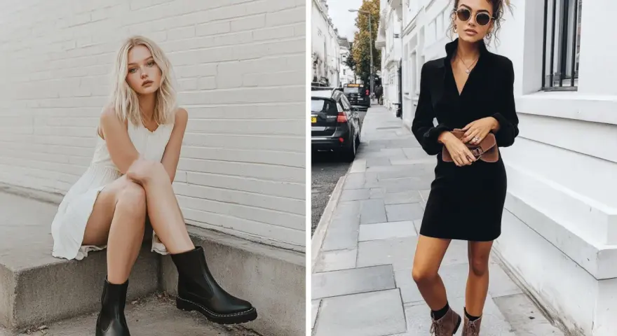 Quelle chaussure avec une robe noire en hiver ? Bottines noires ou marron pour un look chic et tendance.