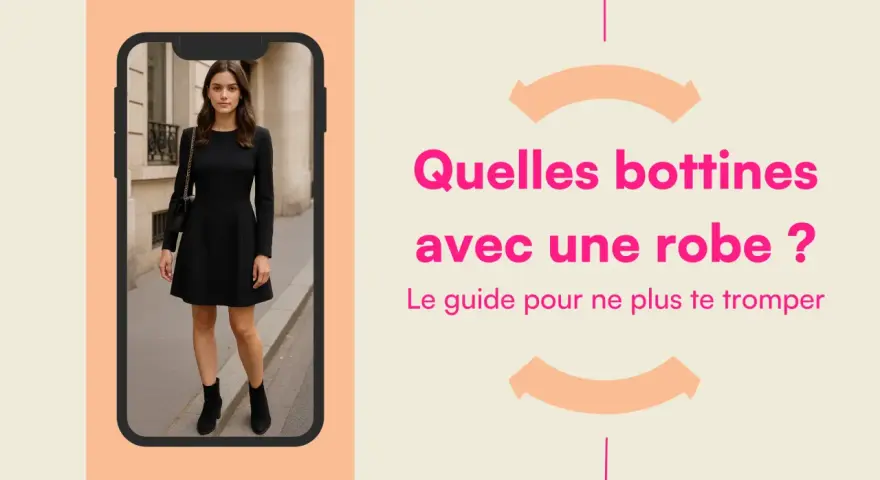 Une femme élégante porte une robe noire et des bottines. Le guide pour un look parfait avec bottines.