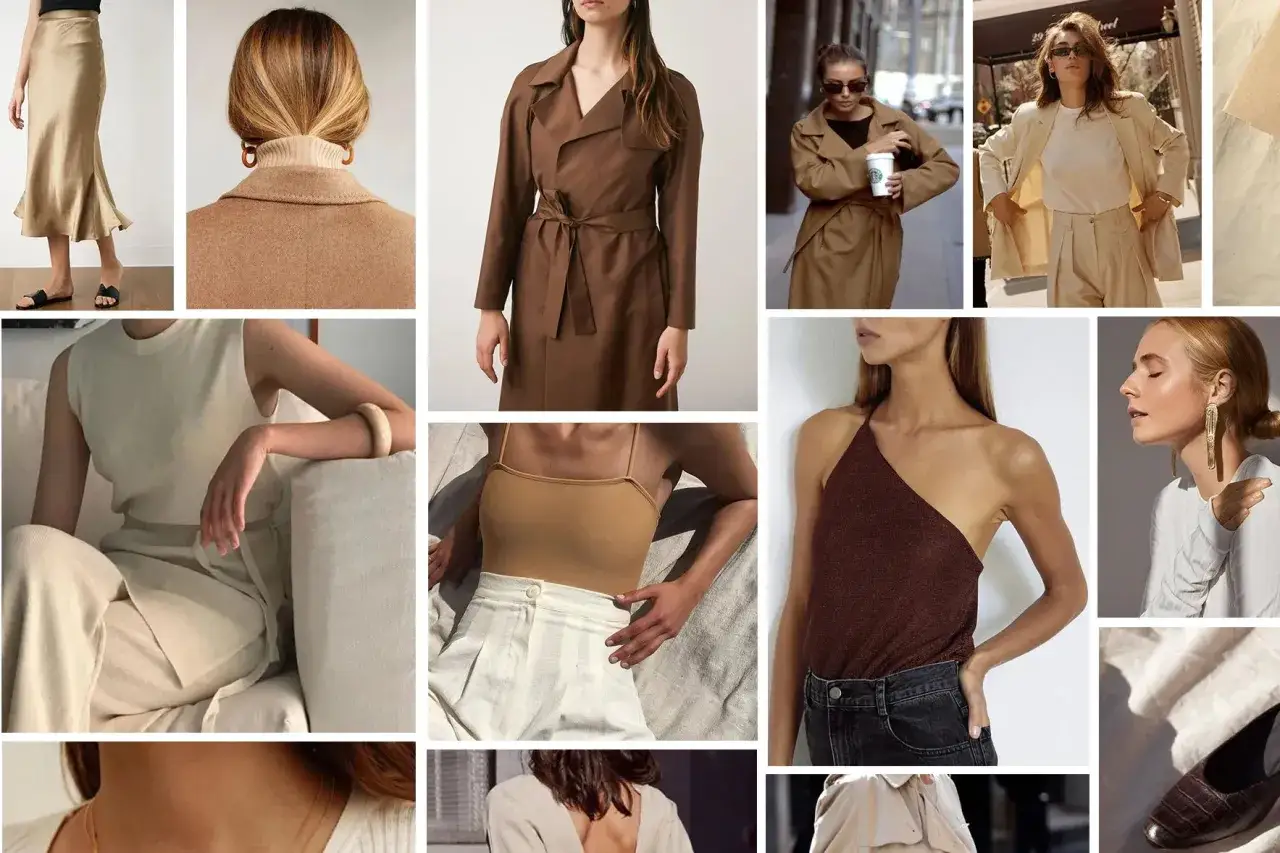 Collage mode : quelle couleur va avec le beige ? Des tenues &eacute;l&eacute;gantes en tons terreux, du camel au marron chocolat, pour un look chic et intemporel.