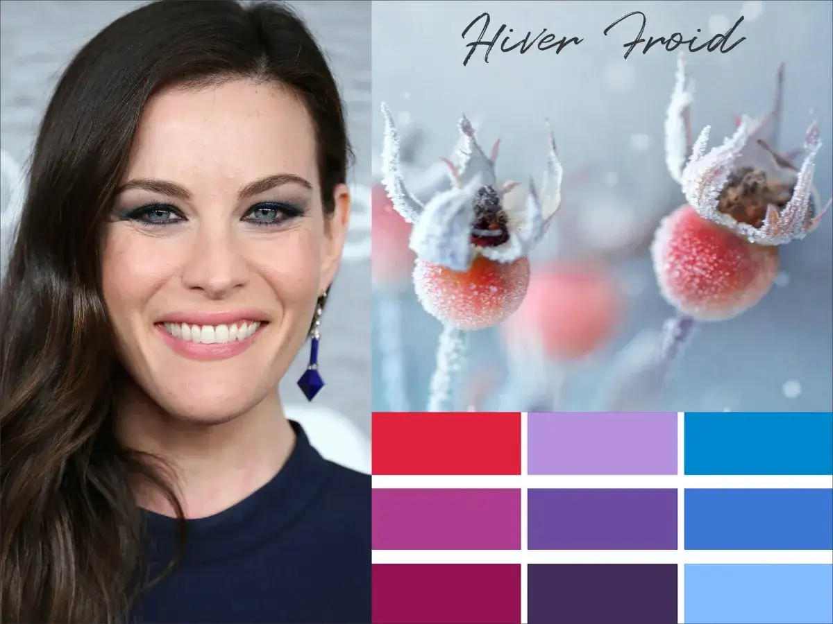 Une femme hiver colorim&eacute;trie, avec des tons froids et des couleurs vives, inspir&eacute;e par des baies givr&eacute;es.