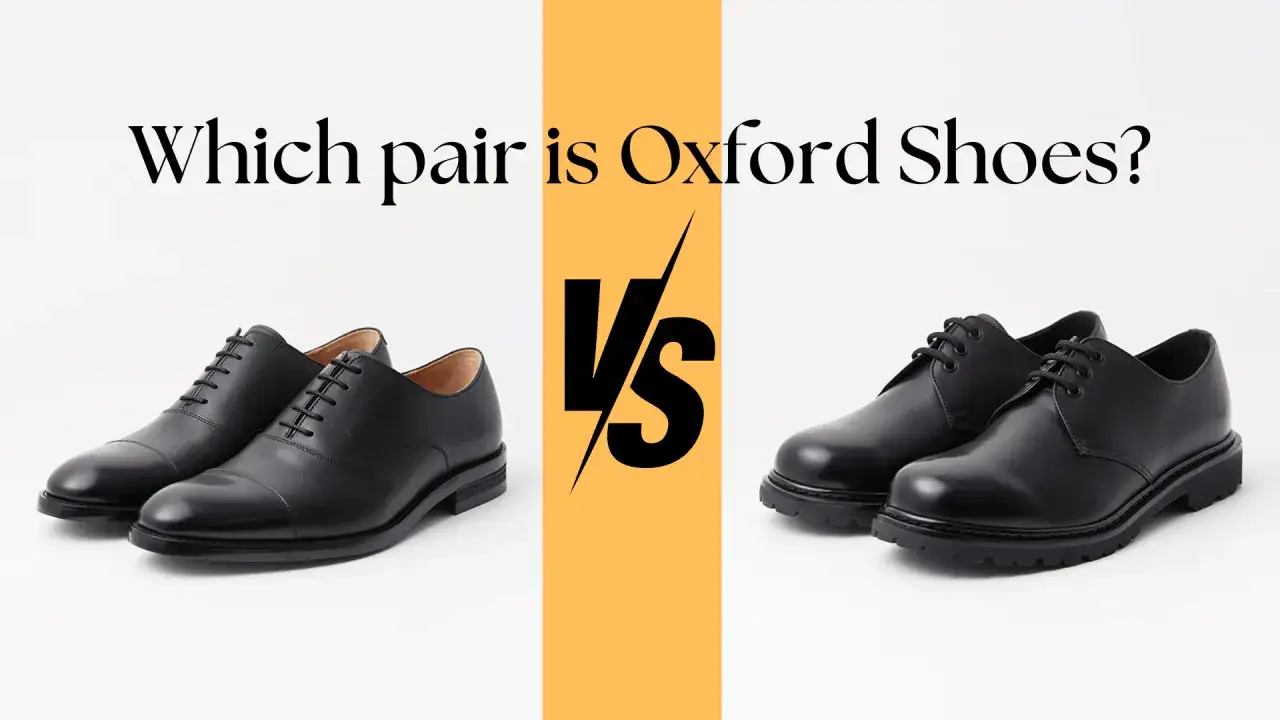 Paires de chaussures noires, l'une Richelieu, l'autre Derby. Comprendre la différence entre ces modèles.