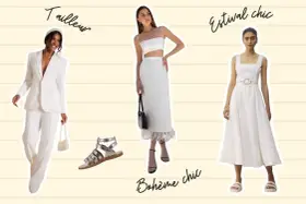 Trois looks pour une soirée blanche : tailleur chic, bohème ou estival.