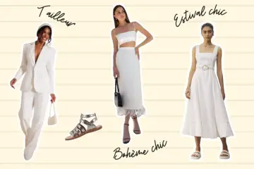 Trois looks pour une soirée blanche : tailleur chic, bohème ou estival.