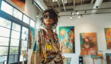 Une femme audacieuse, inspirée par l'art, montre comment s'habiller pour un vernissage avec une tenue éclaboussée de peinture.