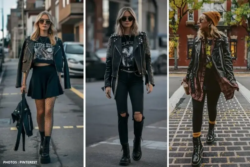 Trois looks rock'n'roll pour un festival : perfecto, jupette, résille ou jean déchiré. Parfait pour une tenue festival rock.